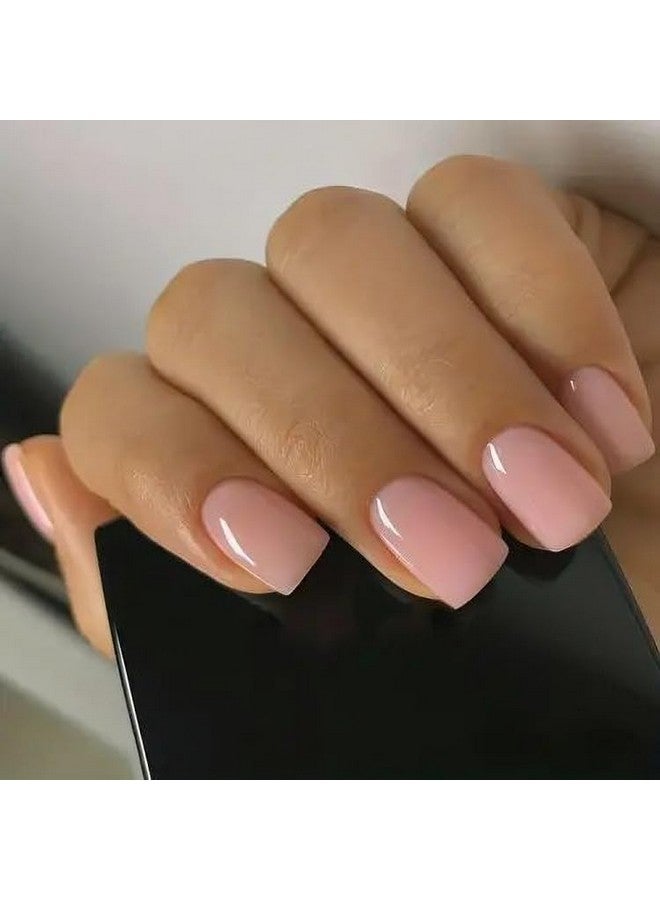 KLOSS BEAUTY Nude Gloss Short Square Press On Nails Artificial Nails, Reusable Fake Nails, Set Of 22 False Nails Universally Sized Nail Extensions For Women Press- On Nails, Longlasting Fake Nails With Glue High Gloss Finish (Nude) - Image 1