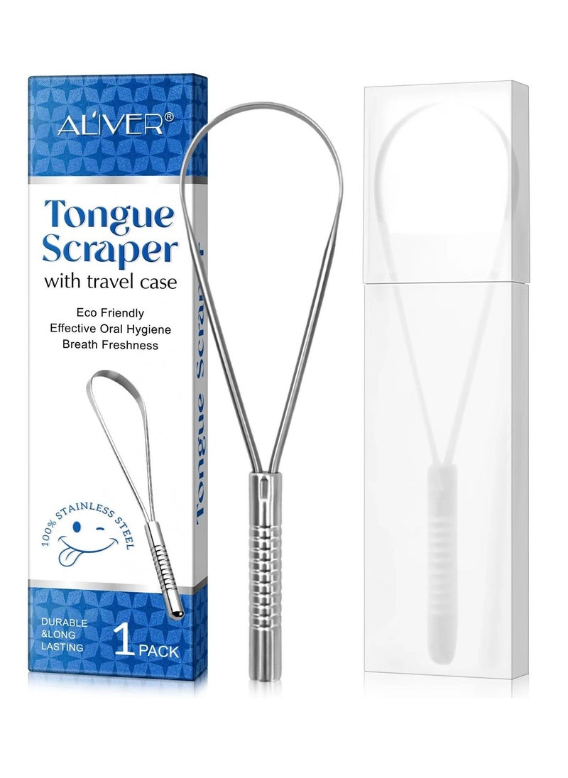 ALIVER 1pack Tongue Scraper Stainless Steel Tongue Cleaners with Travel Box Tongue Cleaner Tool for Oral Hygiene Fresh Breath Reduce Bad Breath Reusable Tongue Scrapers for Adults Silver  - Image 3