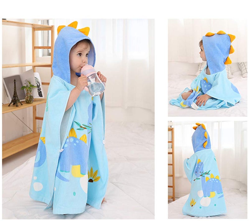 TONWHAR Kids Bath/Pool/Beach Hooded Poncho Towel-Cartoon Animal Pattern Cotton Beach Towel for Baby and Kids (New Dinosaur, 1-4 Years/Height:33.4"-43.3") - Image 2
