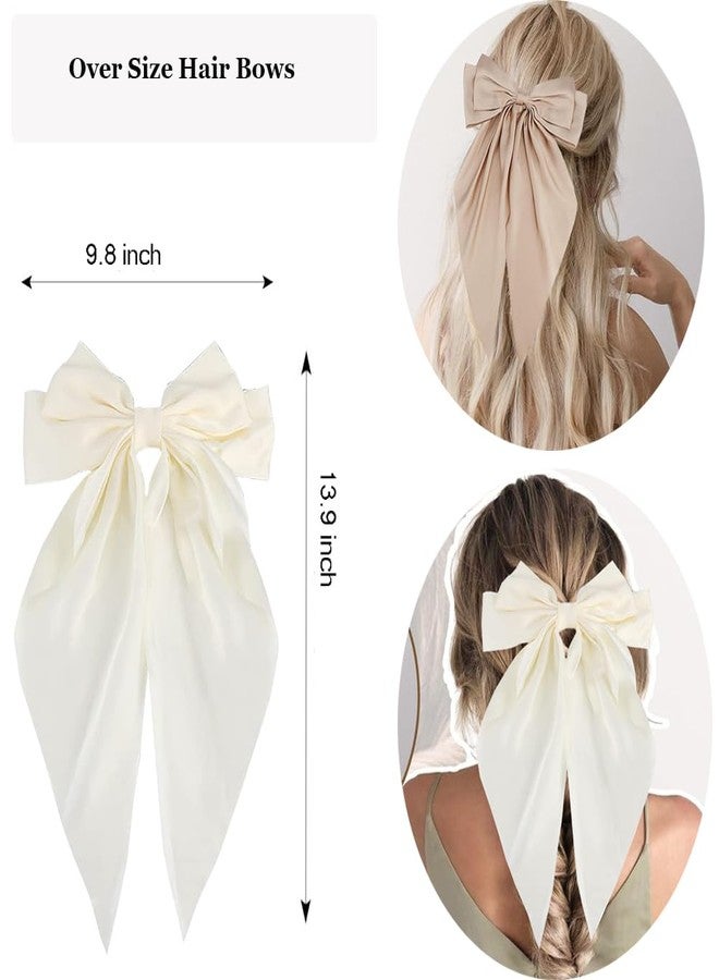 SALOCY Satin Bows Big Hair Bows - Beige, White, Khaki Oversized Hair Ribbon Bows - Coquette Bow Women's Hair Accessories, 2 PCS - Image 2