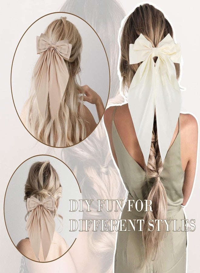 SALOCY Satin Bows Big Hair Bows - Beige, White, Khaki Oversized Hair Ribbon Bows - Coquette Bow Women's Hair Accessories, 2 PCS - Image 5