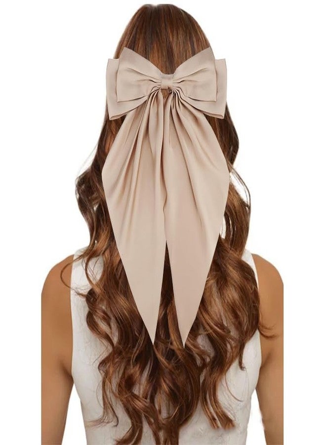 SALOCY Satin Bows Big Hair Bows - Beige, White, Khaki Oversized Hair Ribbon Bows - Coquette Bow Women's Hair Accessories, 2 PCS - Image 4