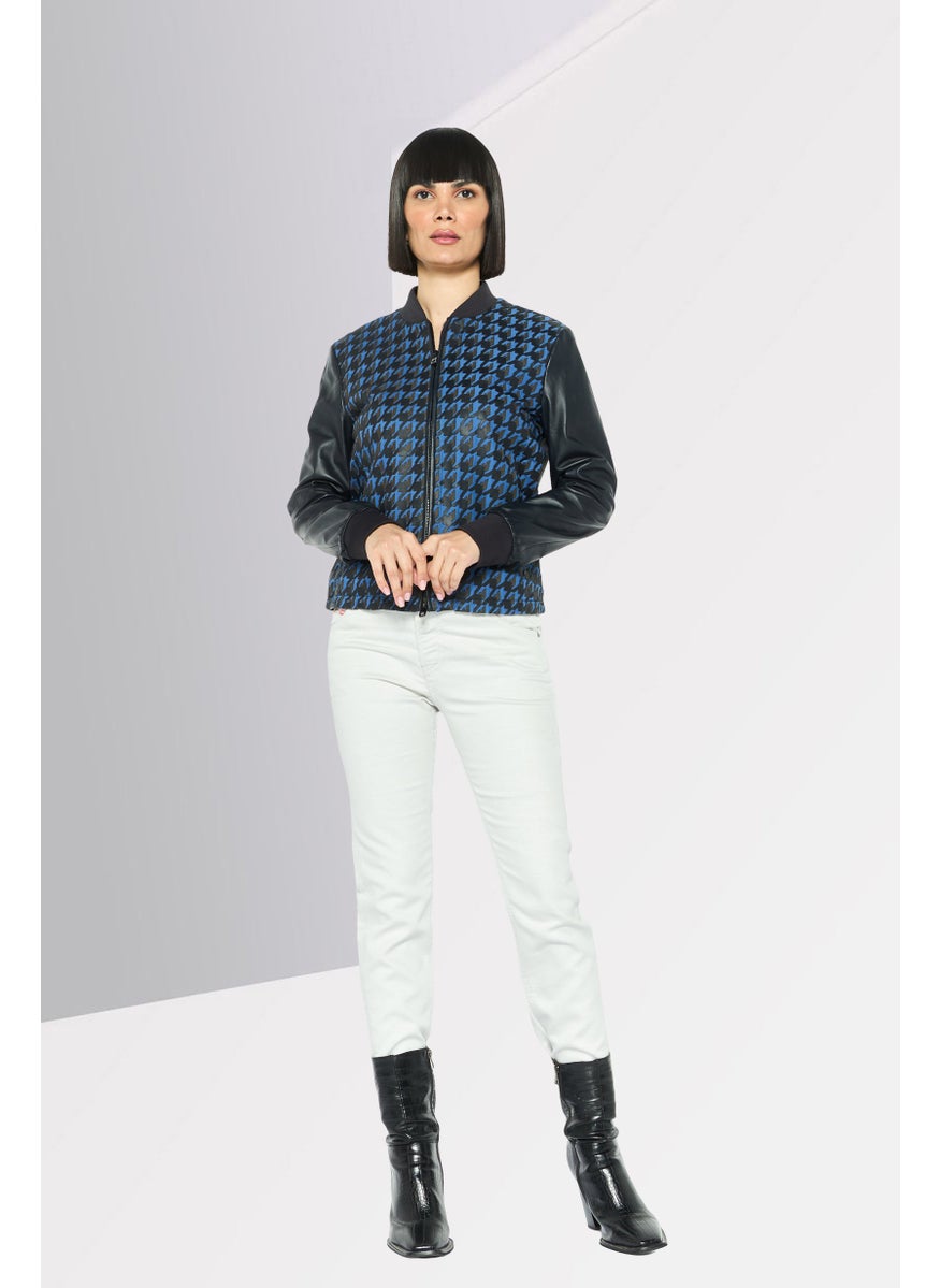 EMPORIO ARMANI Women Textured Motorcycle Jacket, Navy  - Image 2