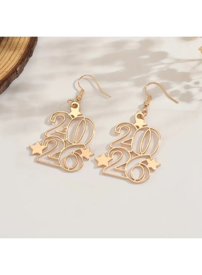 aeen 18K Gold-Plated “2026” Star Dangle Earrings – Trendy New Year Statement Jewellery for Women - Image 3