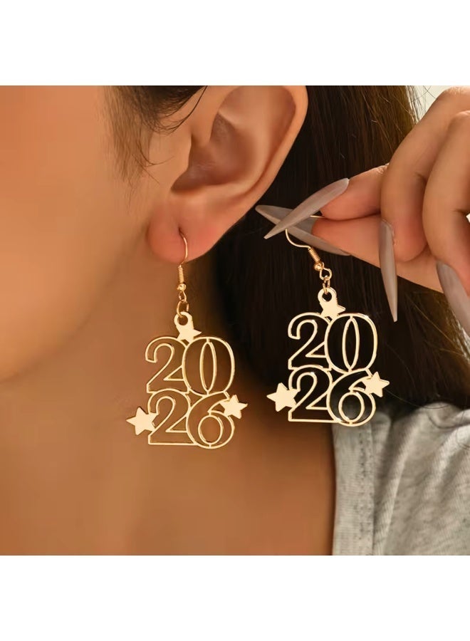 aeen 18K Gold-Plated “2026” Star Dangle Earrings – Trendy New Year Statement Jewellery for Women - Image 1