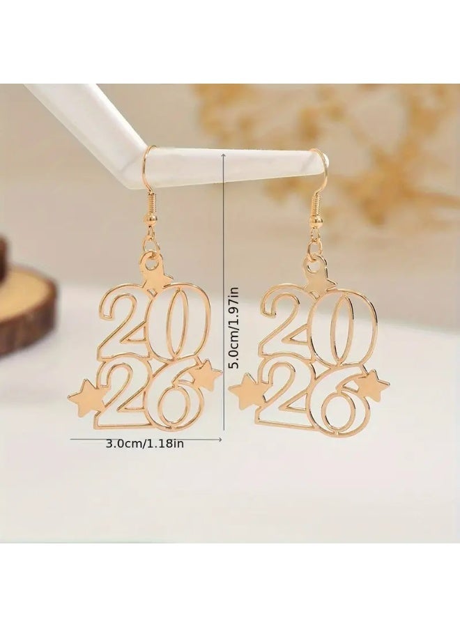 aeen 18K Gold-Plated “2026” Star Dangle Earrings – Trendy New Year Statement Jewellery for Women - Image 4