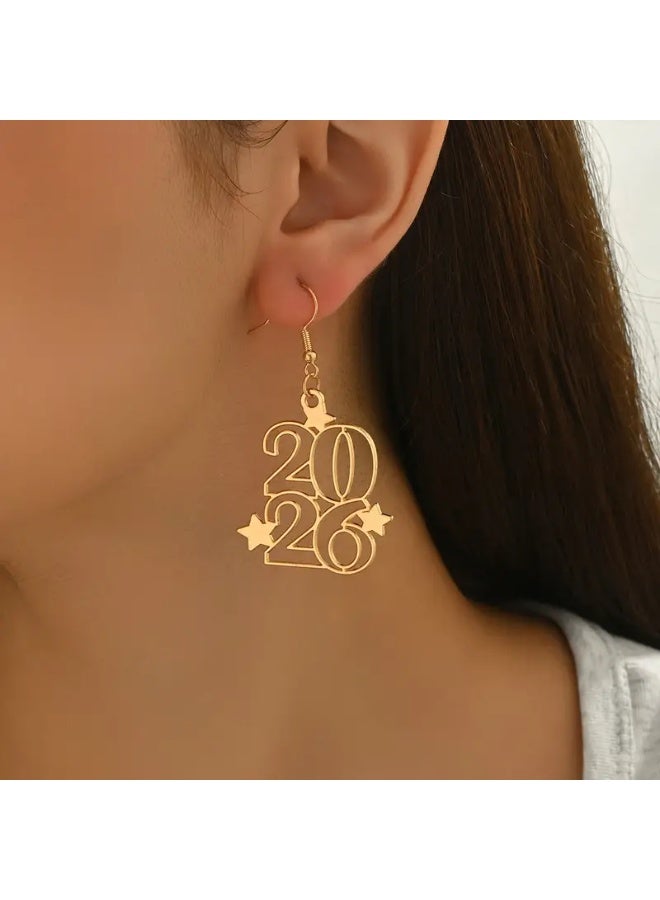 aeen 18K Gold-Plated “2026” Star Dangle Earrings – Trendy New Year Statement Jewellery for Women - Image 2