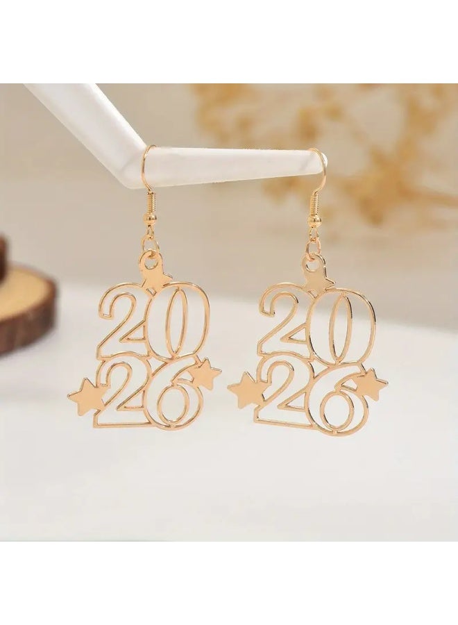 aeen 18K Gold-Plated “2026” Star Dangle Earrings – Trendy New Year Statement Jewellery for Women - Image 5
