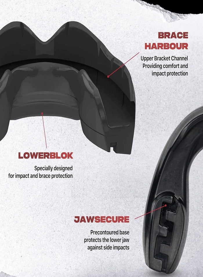 SAFEJAWZ Mouthguard for Braces, Upper & Lower Protection Remoldable Mouth Guard with Case for Boxing, Basketball, Football, MMA, Lacrosse, Hockey and All Contact Sports One Size (Black) - Image 3