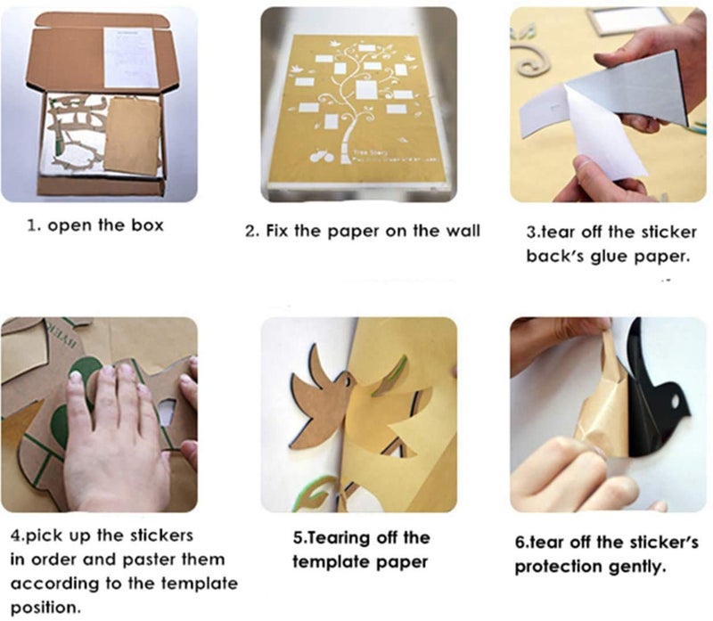 guangmu ملصقات جدار الأشجار ثلاثية الأبعاد - صورة DIY إطار شجرة الجدار صائق عائلة إطار صورة ملصق جداريات جدار ديكور غرفة المعيشة غرفة نوم الخلفية ديكورات المنزل (S: 54 * 39in باهت الأخضر يسار) - Image 4