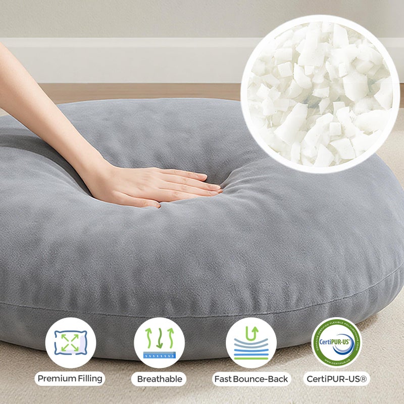 Codi Large Meditation Cushions â€“ Round Floor Pillows for Adults with Removable Washable Cover, Soft and Supportive Floor Cushion for Yoga, Seating and Dog Bed, 32 inch - Grey - Image 2