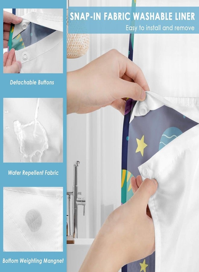 Nesphy No Hook Funny Space Dinosaurs Shower Curtain with Snap in Fabric Liner Set, Waterproof with See Through Mesh Top Window, Cute Monster Kids Cartoon Bath Curtain 71x74 Inch - Image 4