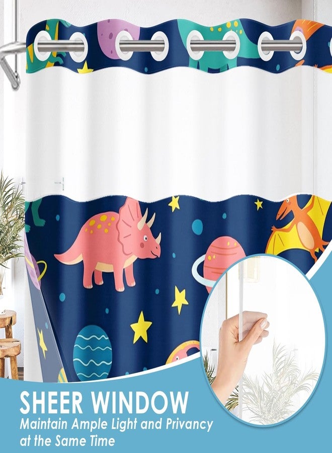 Nesphy No Hook Funny Space Dinosaurs Shower Curtain with Snap in Fabric Liner Set, Waterproof with See Through Mesh Top Window, Cute Monster Kids Cartoon Bath Curtain 71x74 Inch - Image 5