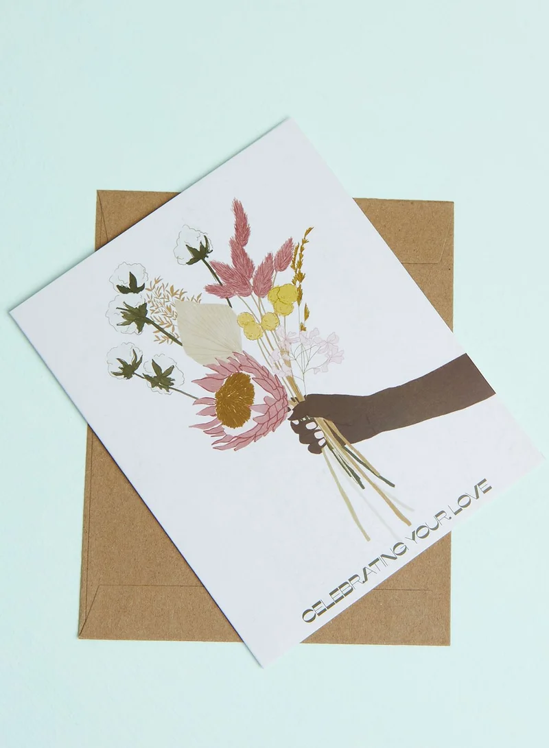 Typo Celebrating Your Love Bouquet Wedding Card