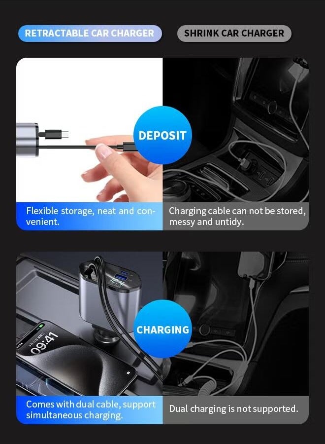 Super ZYouth 12/24V 120W Fast Car Charger with Retractable Charging Cable Fast Car Power Adapter PD20W for iPhone Type C 40W Car Bluetooth USB Charger Plug with iPhone,Samsung,Galaxy,Huawei,Xiaomi - Image 3