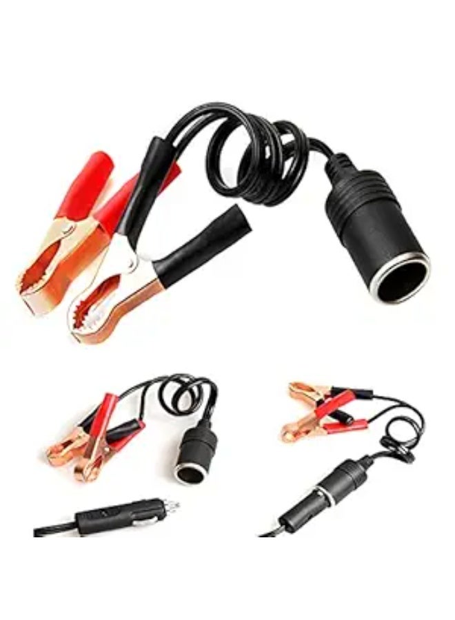 12V/24V Female Car Cigarette Lighter Socket to Battery Alligator Clips - Heavy Duty Battery Clamp-on Extension - Portable Power Converter for Cars, RVs, and Boats. - Image 1