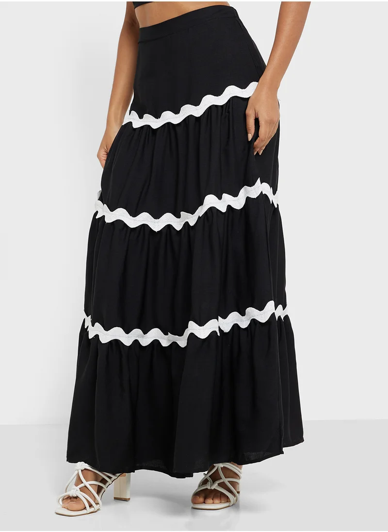Ginger Contast Trim Detail Crop Top & Maxi Tiered Set