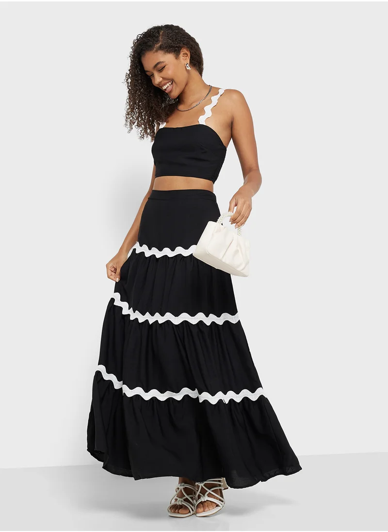 Ginger Contast Trim Detail Crop Top & Maxi Tiered Set