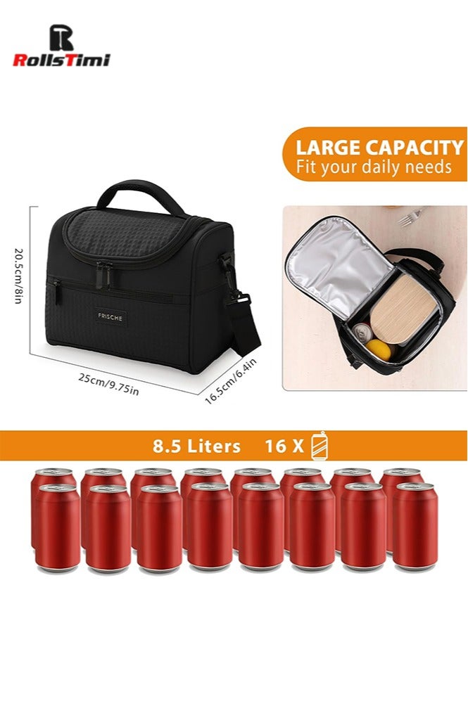 RollsTimi  Lunch Bag for Women/Men, Insulated Lunch Boxs  Soft Cooler Cooling Tote, Lightweight Reusable Waterproof Lunch Box with Adjustable Shoulder Strap For Work,Black - Image 4
