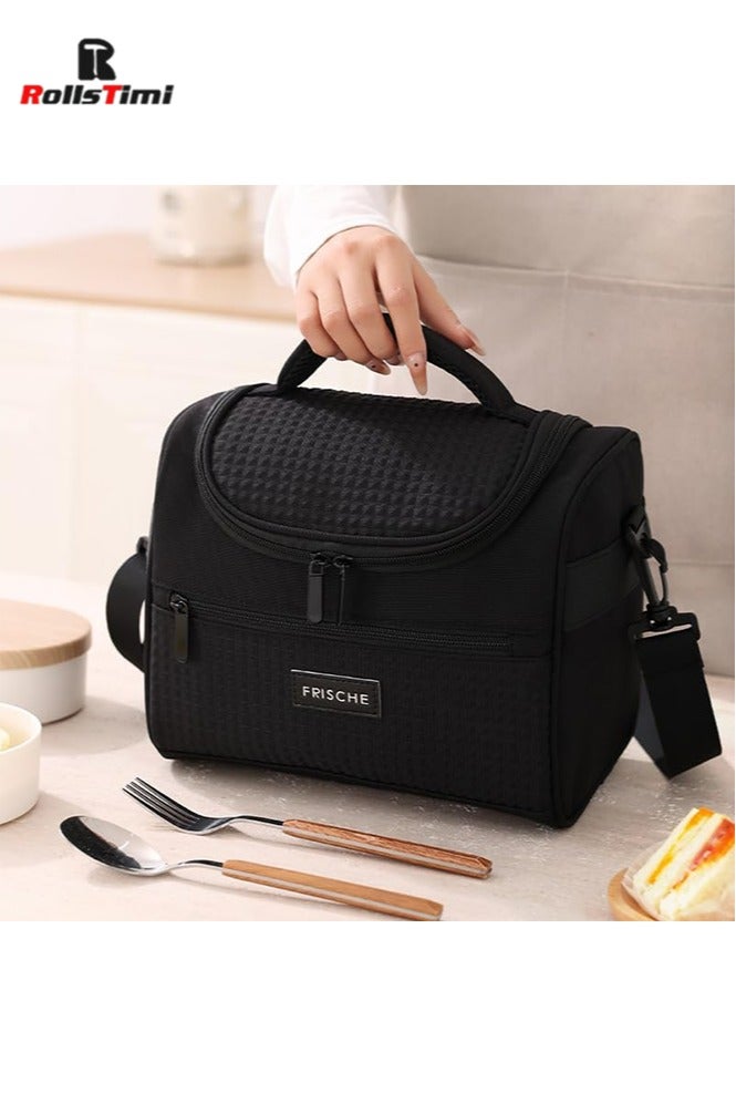 RollsTimi  Lunch Bag for Women/Men, Insulated Lunch Boxs  Soft Cooler Cooling Tote, Lightweight Reusable Waterproof Lunch Box with Adjustable Shoulder Strap For Work,Black - Image 3
