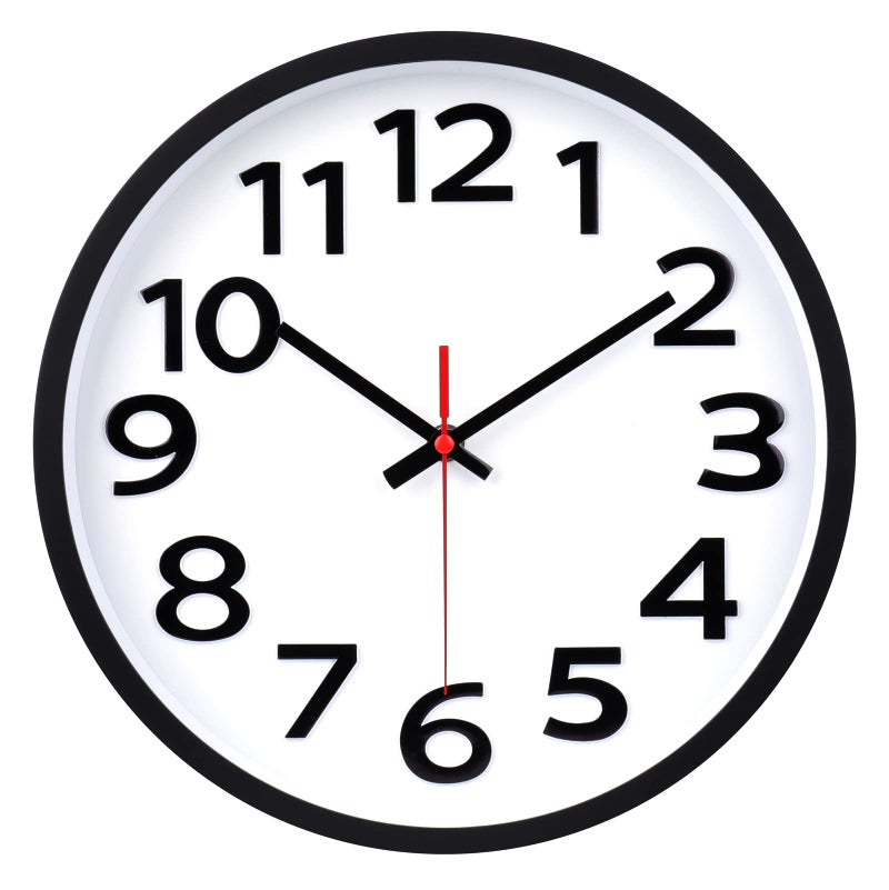 Wall Clock 12 Inch Silent NonTicking Big Numbers Easy to Read Wall Clocks Decorative for Office School Bedroom Home