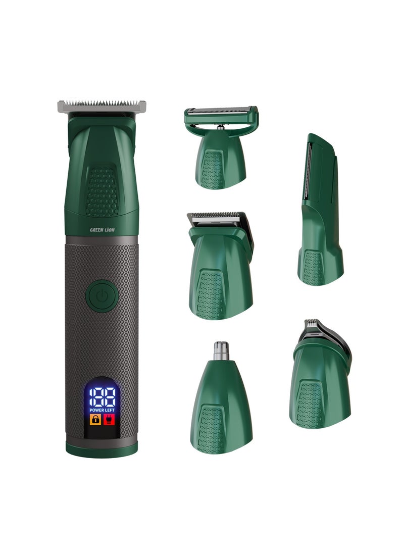 GREEN LION Style Pro 6-in-1 Grooming Kit with Hair, Body, Nose, Ear Trimming , 3 Hours Working Time, USB-C Recharging, Charging Base, IPX6 Waterproof - Green - Image 1