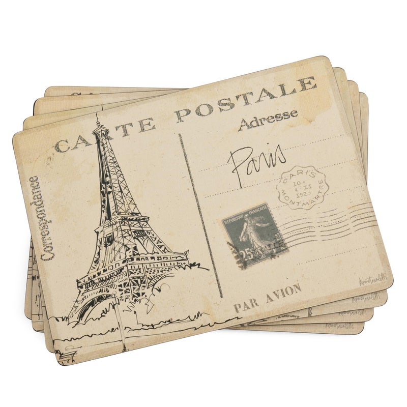 Pimpernel Postcard Sketches Placemats  Set of 4  Cork Backed Easy to Clean Placemats with Vintage Sketches Design Ideal for Dining Table Protection Durable  Stylish