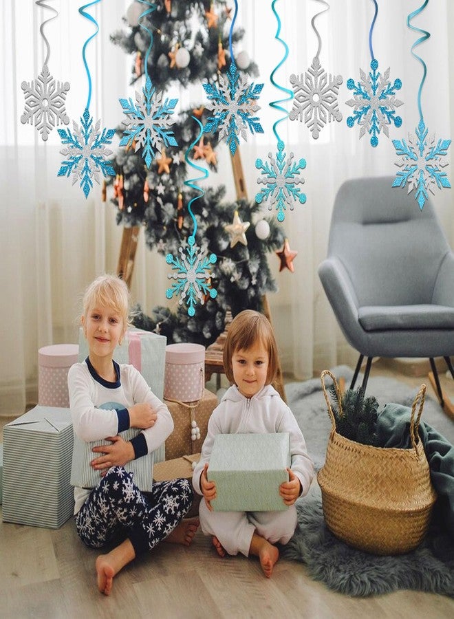 Moitkptt 20 Pcs Winter Snowflake Hanging Swirl Decoration Christmas Hanging Whirls Ceiling Decor for New Year Wedding Baby Shower Party Supplies(Blue) - Image 4