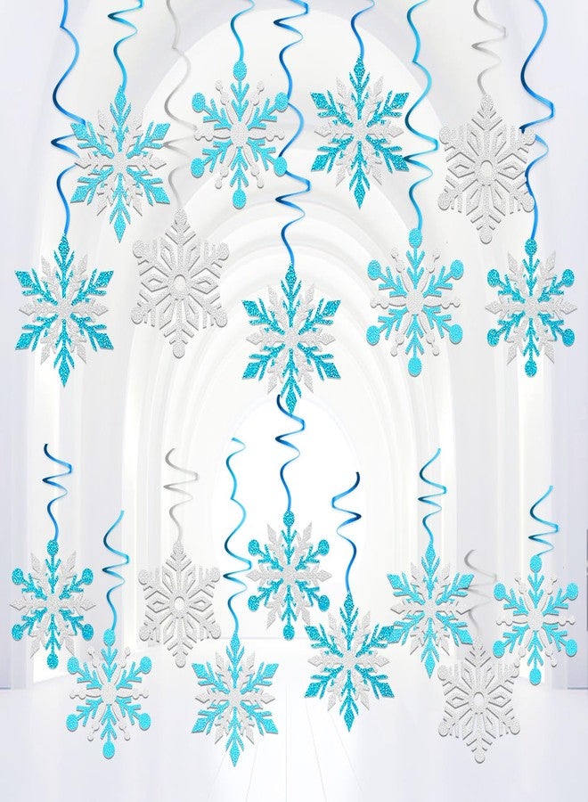Moitkptt 20 Pcs Winter Snowflake Hanging Swirl Decoration Christmas Hanging Whirls Ceiling Decor for New Year Wedding Baby Shower Party Supplies(Blue) - Image 1