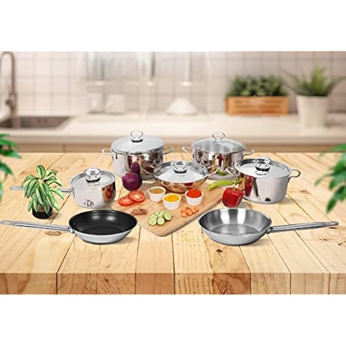 براديب 1810304 قدر طهي من الفولاذ المقاوم للصدأ بدرجة الطعام بغطاء بتصميم Ss سعة 17 لترًا - Image 2