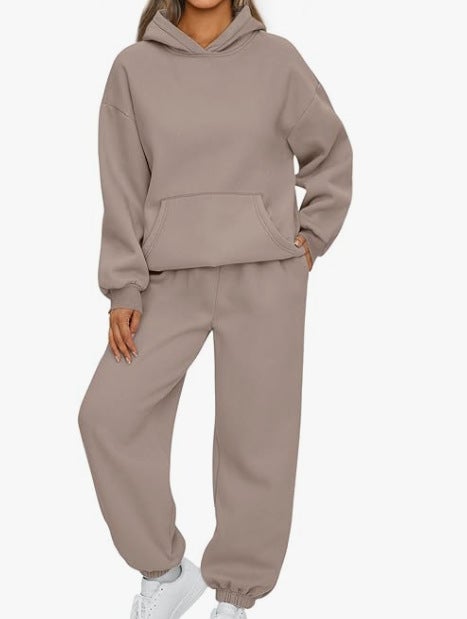 2023 Autumn Winter Womens Hoodie and Pants Set Coffee Gray