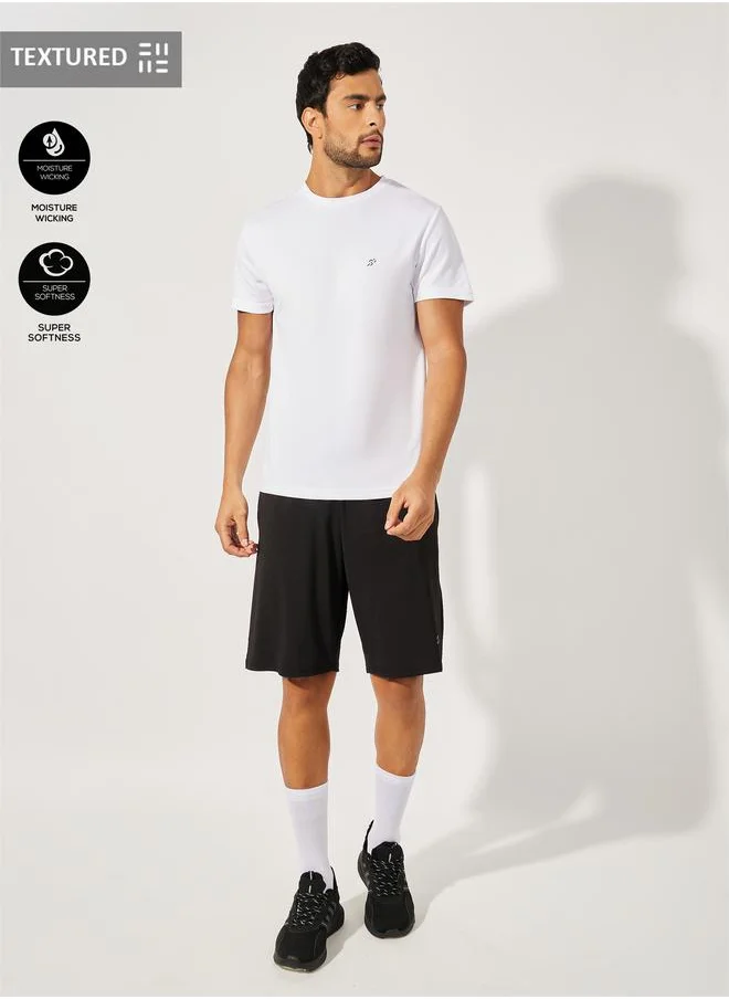 ستايلي Textured T-Shirt & Shorts Sports Fitness Suit Set