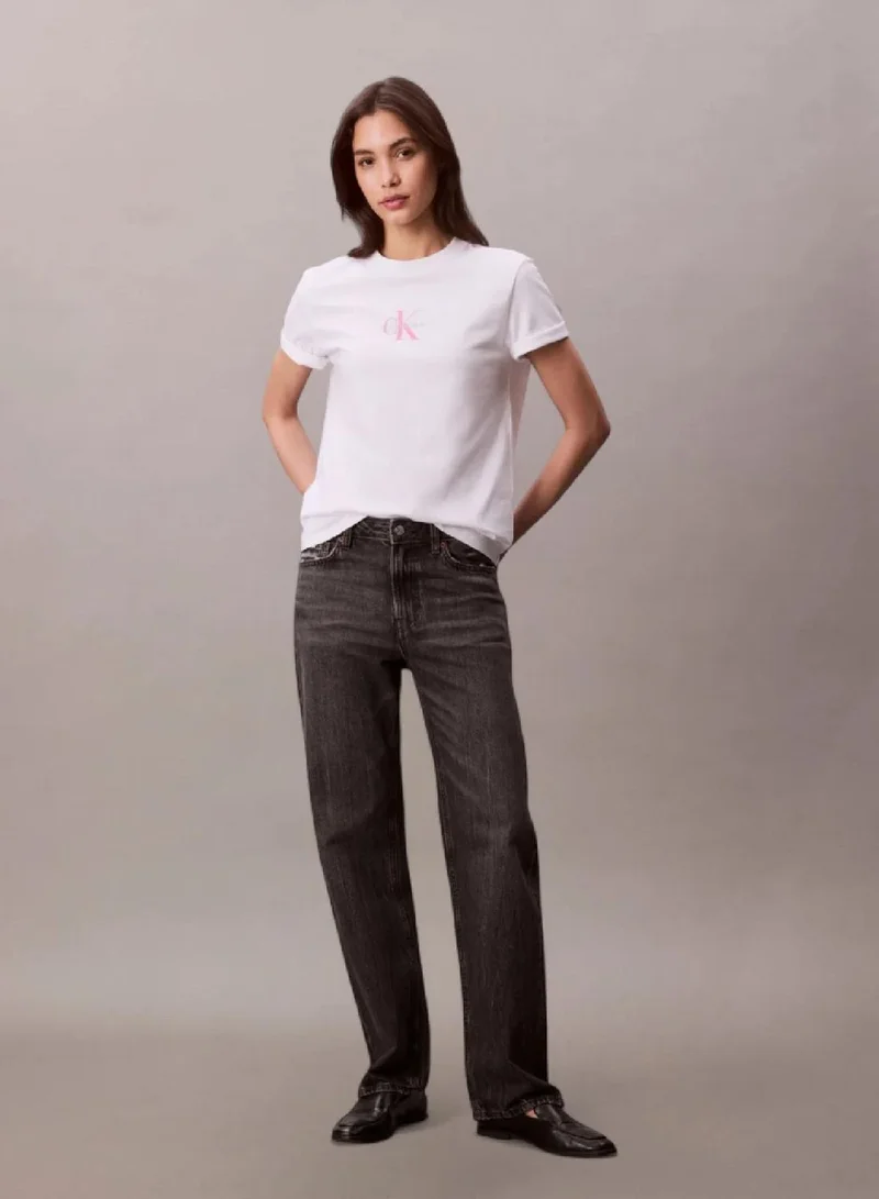 Calvin Klein Jeans Brilliant White Monogram Logo Tee for Women | Best Price UAE