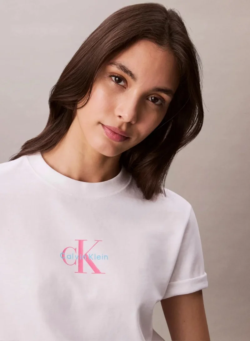 Calvin Klein Jeans Brilliant White Monogram Logo Tee for Women | Best Price UAE
