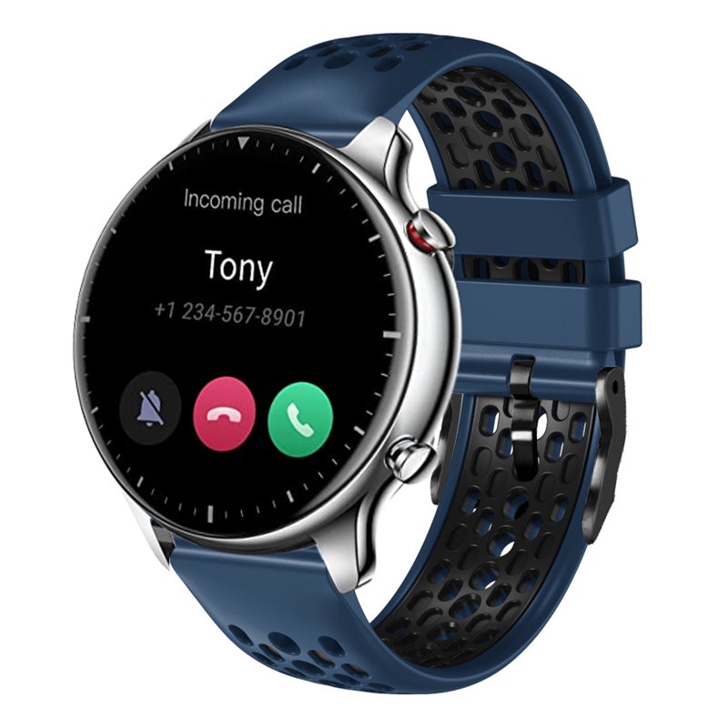 إيروريكس سوار ساعة Amazfit Gtr 2 22 مم من السيليكون القابل للتنفس ثنائي اللون (أزرق داكن + أسود) - Image 1