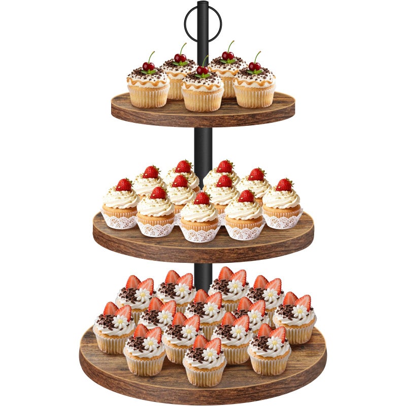 OugeWood Cupcake Stand, 3 Tier Cupcake Stand Rustic Dessert Table Display Set Wood Cupcake Tower Cake Stand Tiered Tray Stand for Wedding Birthday Baby Shower 1 Pack - Image 1