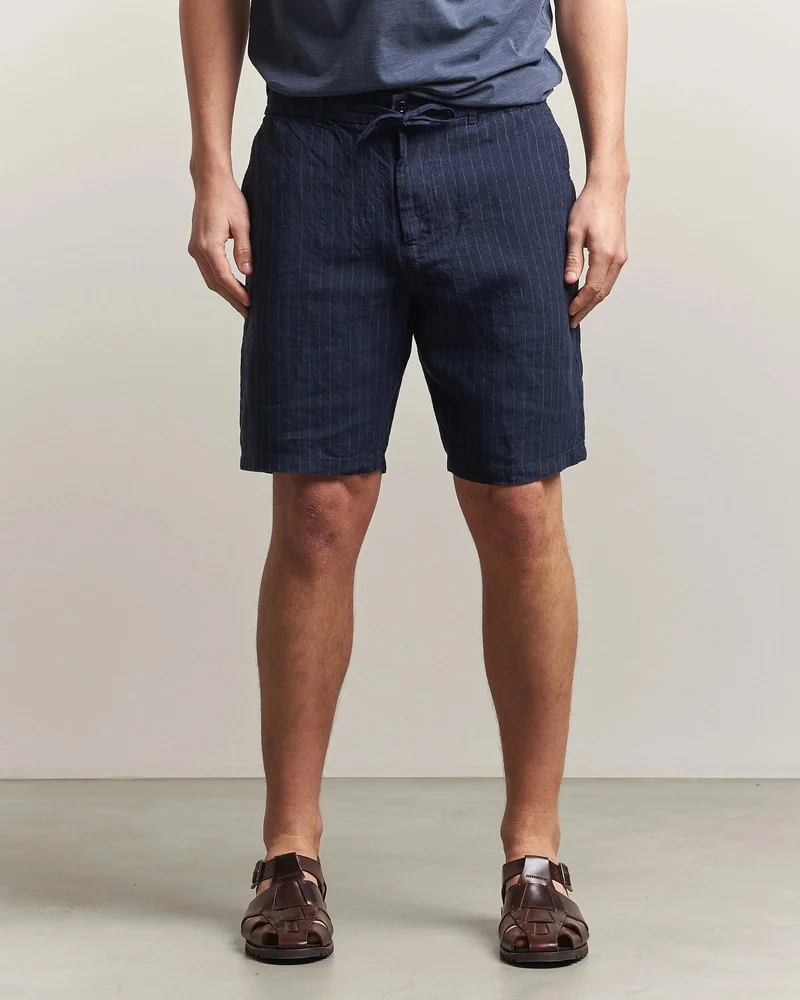 Regular Fit Striped Linen Drawstring Shorts