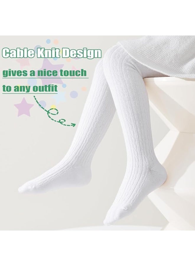 2 Pack Baby Tights, Cable Knit Cotton Warm Leggings, White, for 12-24 Months Toddlers - Image 2