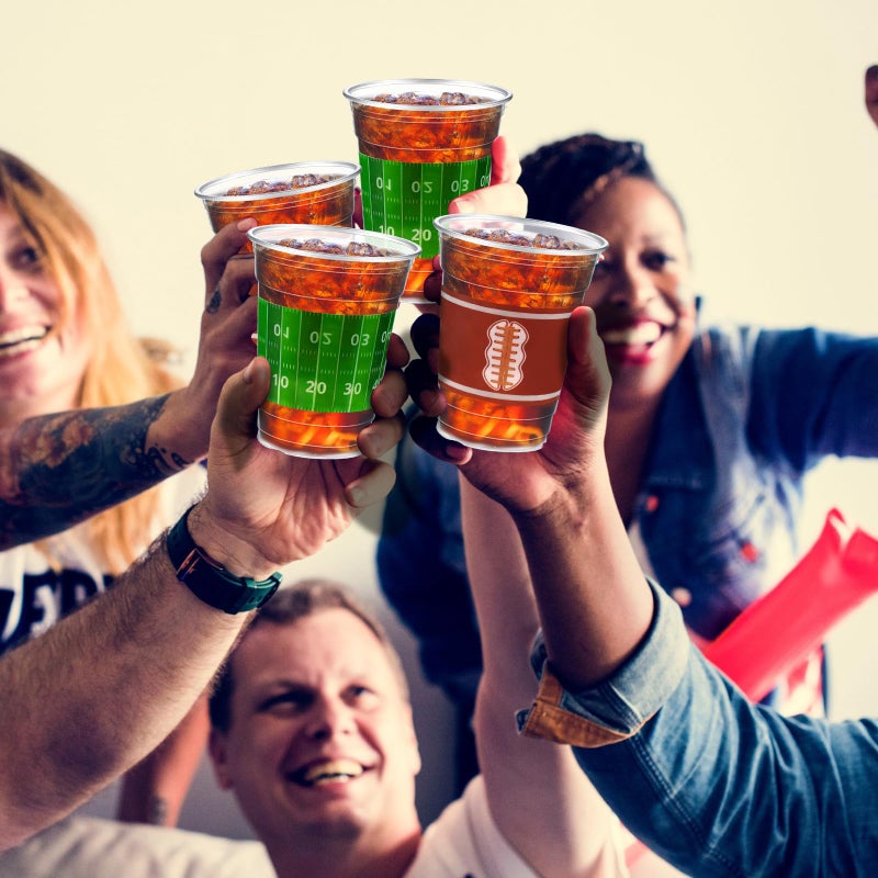 Layhit 100 Pcs Football Party Disposable Cups 12 oz Football Disposable Thick Clear Plastic Green Cocktail Cups Decorations for Tailgate Party Game Time Supplies Decorations - Image 4