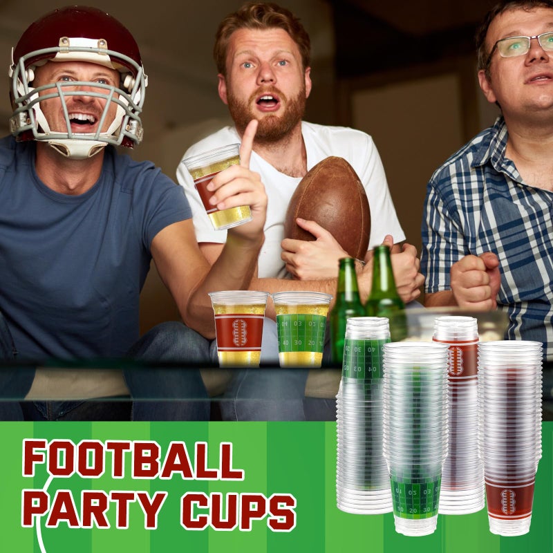 Layhit 100 Pcs Football Party Disposable Cups 12 oz Football Disposable Thick Clear Plastic Green Cocktail Cups Decorations for Tailgate Party Game Time Supplies Decorations - Image 5