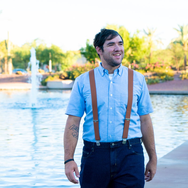 Bioterti Menâ€™s Heavy Duty X- Back Suspenders-Adjustable Size, Long & Elastic Braces (Camel) - Image 2