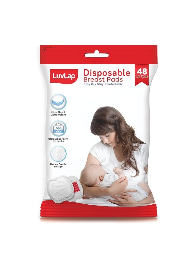 Luvlap Ultra Thin Honeycomb Nursing Breast Pads, 48pcs, Disposable Maternity Pads, Highly Absorbent & Soft, Discreet Fit Breastfeeding pad, New Resealable Pack - Image 1