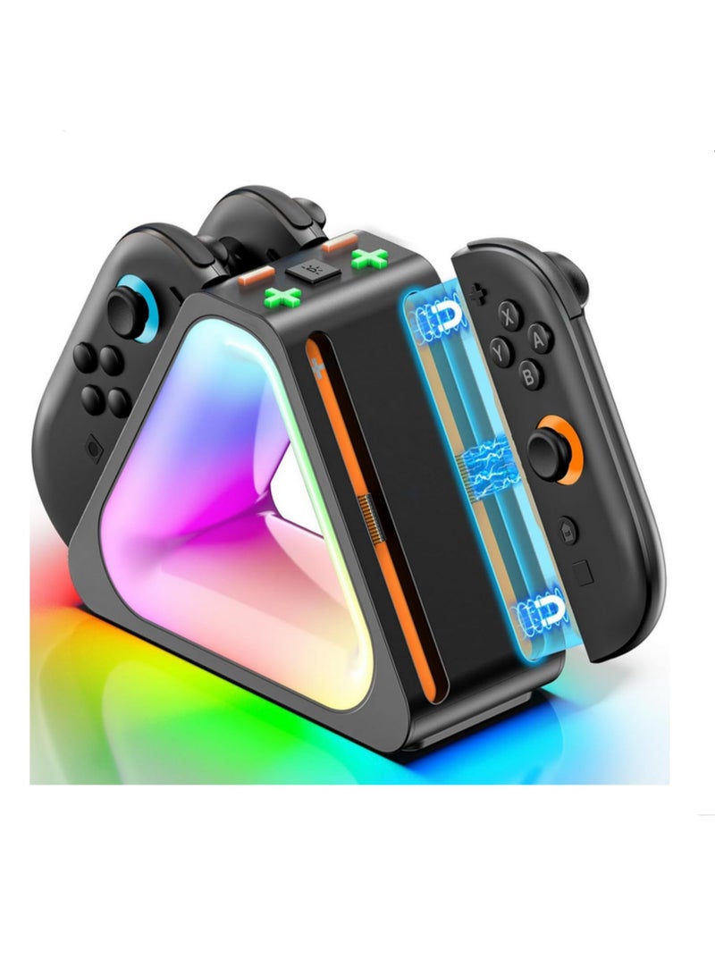 1pcs For Nintendo Switch 2 2025 Joy Cons Charging Dock Station with 4 Ports Fast Charging 7 RGB Lighting Modes LED Indication USB Type C for NS 2 Joycon Controller - Image 1