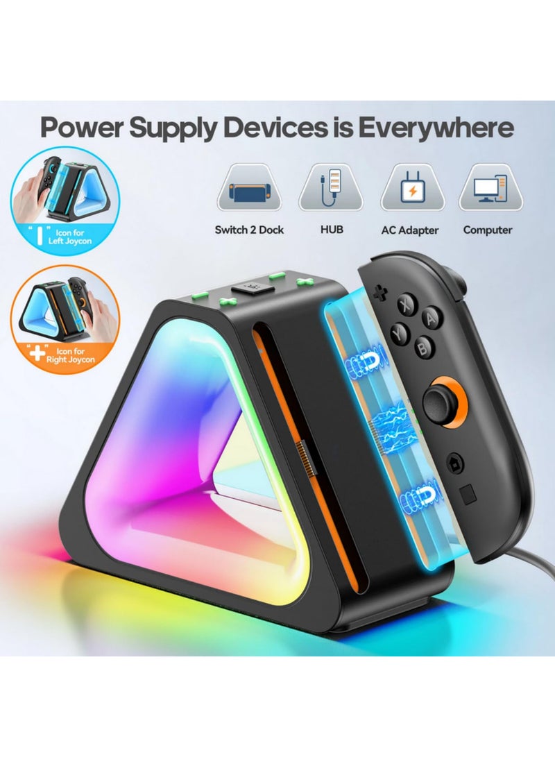 1pcs For Nintendo Switch 2 2025 Joy Cons Charging Dock Station with 4 Ports Fast Charging 7 RGB Lighting Modes LED Indication USB Type C for NS 2 Joycon Controller - Image 3