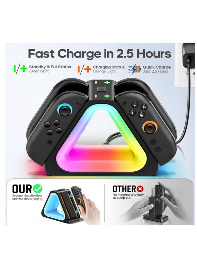 1pcs For Nintendo Switch 2 2025 Joy Cons Charging Dock Station with 4 Ports Fast Charging 7 RGB Lighting Modes LED Indication USB Type C for NS 2 Joycon Controller - Image 5