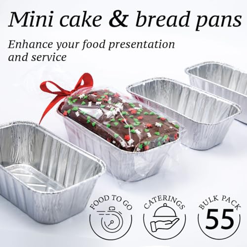 Spare Essentials (55 Pack) 1LB Mini Foil Loaf Pans - 1 Pound Disposable Aluminum Baking Pans for Individual Bread, Cake, Meatloaf - Small Loaf Pans with Liners, Small Bread Tins 6 x 3.5 x 2 - Image 4