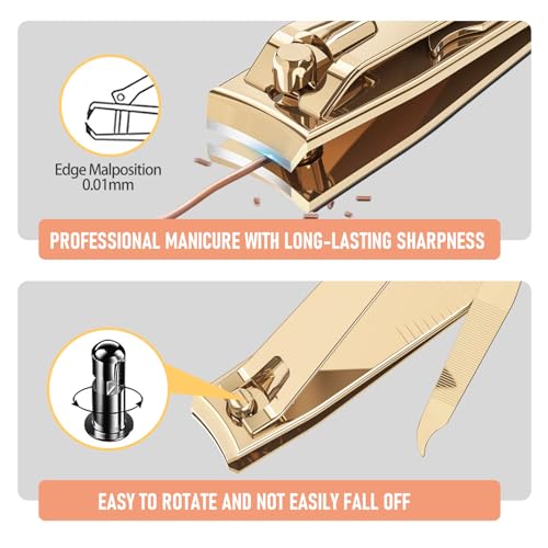 firiKer Nail Clipper Set, Sturdy Stainless Steel Fingernails & Toenails Clippers & Nail File, Sharp Effortless Fingernail Toenail Trimmer, Portable Nail Cutter for Women Men（Golden） - Image 5
