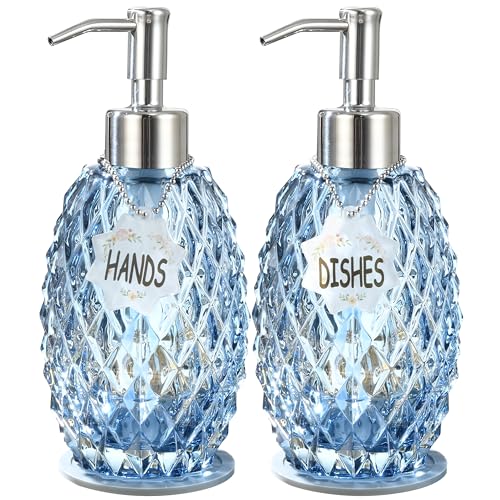MALACHI Soap Dispenser Set, Crystal-Textured Diamond Glass with Rustproof Stainless Steel Pump, Dual-Labelled Hand & Dish Soap Dispenser for Kitchen & Bathroom - Image 1