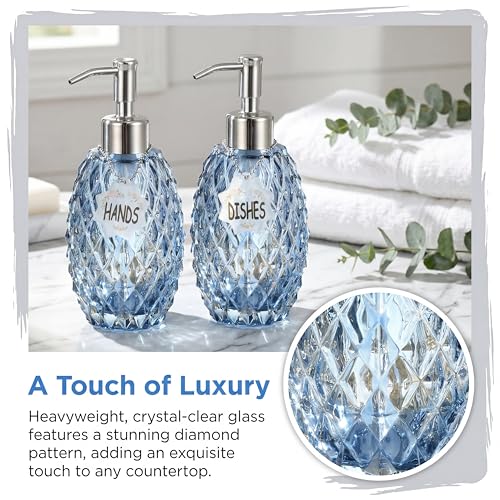 MALACHI Soap Dispenser Set, Crystal-Textured Diamond Glass with Rustproof Stainless Steel Pump, Dual-Labelled Hand & Dish Soap Dispenser for Kitchen & Bathroom - Image 2