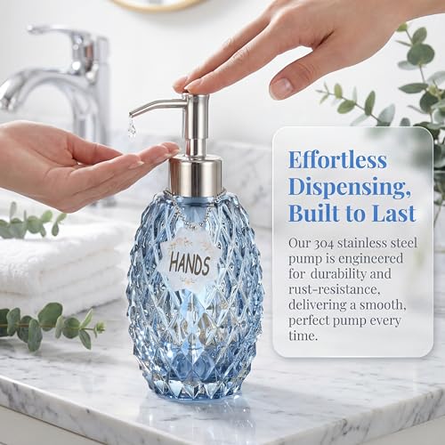 MALACHI Soap Dispenser Set, Crystal-Textured Diamond Glass with Rustproof Stainless Steel Pump, Dual-Labelled Hand & Dish Soap Dispenser for Kitchen & Bathroom - Image 3